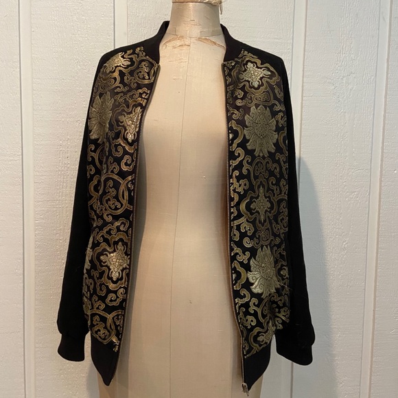 Pink Stitch Brocade Baroque Bomber Jacket - Picture 2 of 5